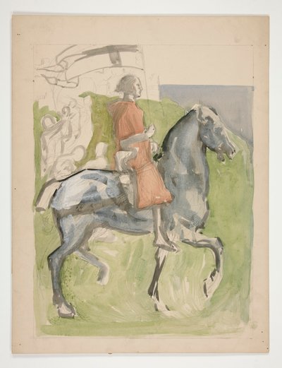 ガラハッド出発、聖杯の探求 (ボストン公立図書館のための 15 点の絵画シリーズ、1901 年完成) 作： Edwin Austin Abbey