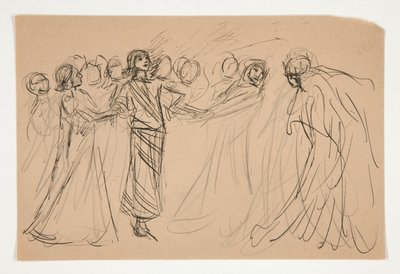 Galahad and the Captive Virtues, The Quest of the Holy Grail (ボストン公立図書館のための 15 枚の絵画のシリーズ、1901 年に完成) のための研究 作： Edwin Austin Abbey