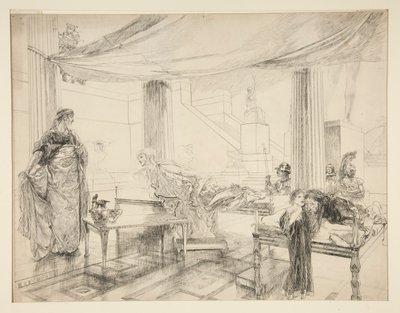 ハーマイオニーがポリクシーネスに懇願する (.1122 の研究) - 第 1 幕、第 2 場、冬 作： Edwin Austin Abbey
