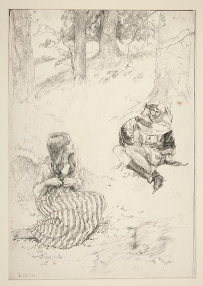 道化師と女、水仙の歌のスケッチ 作： Edwin Austin Abbey