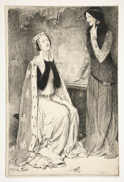 キャサリンとアリス - 第 3 幕、第 5 場、ヘンリー 5 世 作： Edwin Austin Abbey