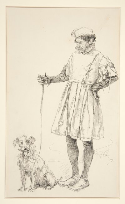 ローンスと彼の犬、第 4 幕第 4 場、ヴェローナの 2 人の紳士より 作： Edwin Austin Abbey