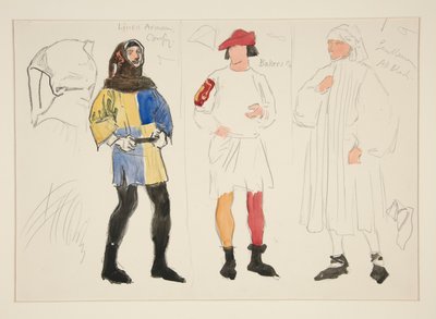 リネン コスチューム、ベイカー コスチューム、ジェントルマン: ヘンリー アーヴィングのコスチューム スケッチ 作： Edwin Austin Abbey