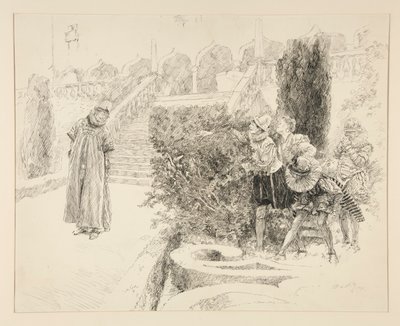 マルヴォリオは手紙を見つける、第 2 幕、第 5 場、十二夜のイラスト 作： Edwin Austin Abbey