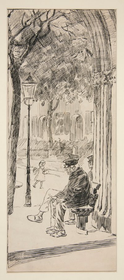 公園のベンチ - 正体不明の図の男 作： Edwin Austin Abbey