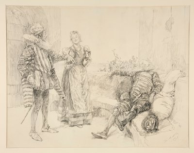 マリア、アンドリュー卿、トビー、第 1 幕第 3 場、十二夜の挿絵 作： Edwin Austin Abbey