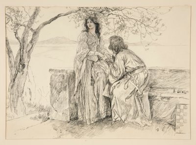 ミランダとフェルディナンド、第 5 幕、第 1 場、テンペストの挿絵 作： Edwin Austin Abbey