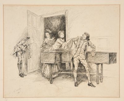 ナンとピアノ、オリバー・ゴールドスミスのイラスト 作： Edwin Austin Abbey