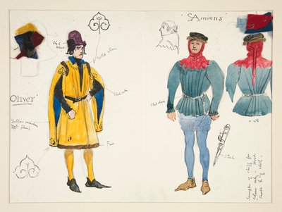 オリヴィエとアミアン、ヘンリー・アーヴィングの衣装スケッチ 作： Edwin Austin Abbey