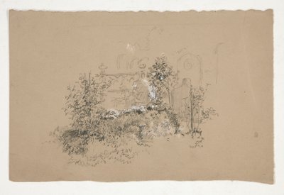 生い茂った庭(?) 墓地(?) 作： Edwin Austin Abbey
