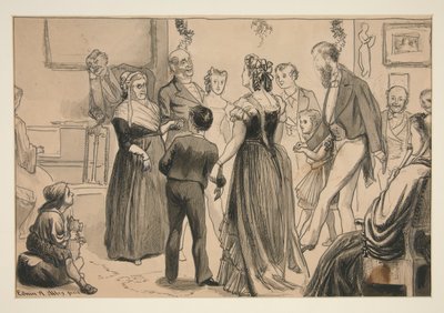 ビクトリア朝の家 - 正体不明の図でのパーティー 作： Edwin Austin Abbey