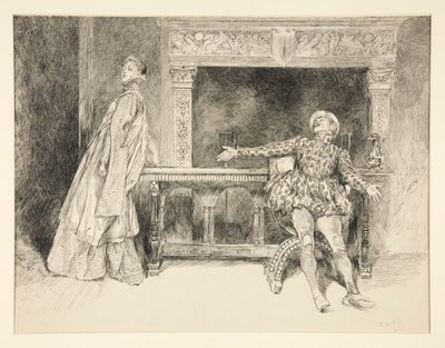 Petruchio Banters Katharina、第 2 幕、第 1 場、じゃじゃ馬ならしから 作： Edwin Austin Abbey