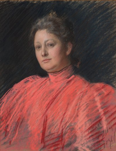 ピンクのドレスを着たミセス・アビーのポートレート、ウエスト丈 作： Edwin Austin Abbey