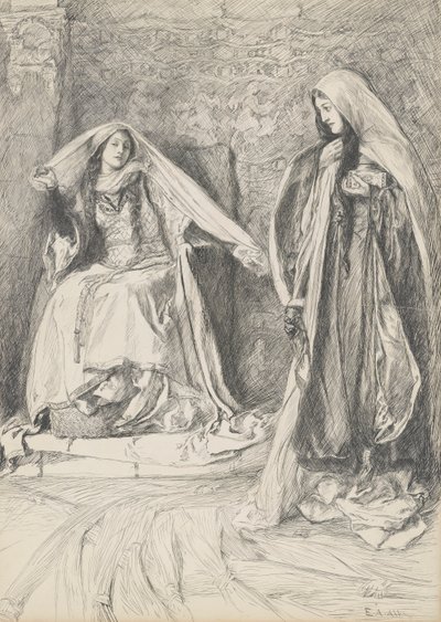 レベッカとロウェナ、アイヴァンホーのイラスト 作： Edwin Austin Abbey