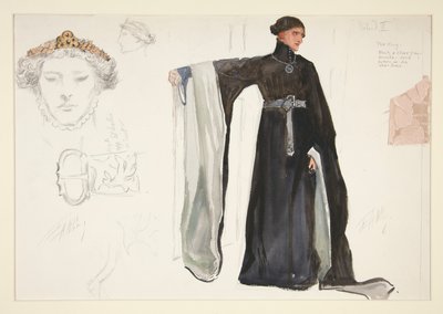 リチャード2世（黒）、ヘンリー・アーヴィングの衣装スケッチ 作： Edwin Austin Abbey