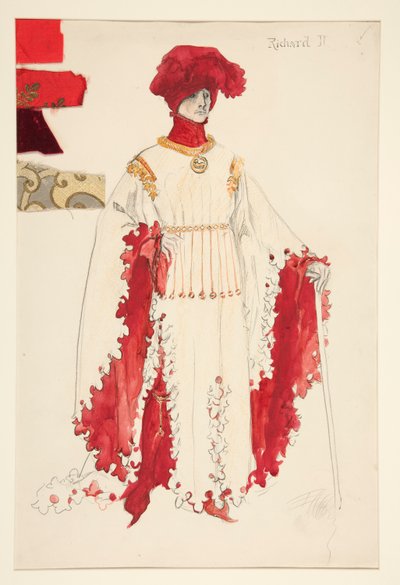 リチャード2世（赤）、ヘンリー・アーヴィングの衣装スケッチ 作： Edwin Austin Abbey