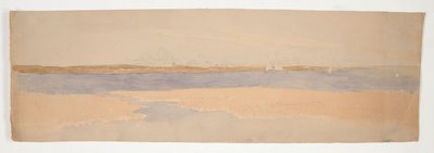 遠岸の町のある川の風景 作： Edwin Austin Abbey