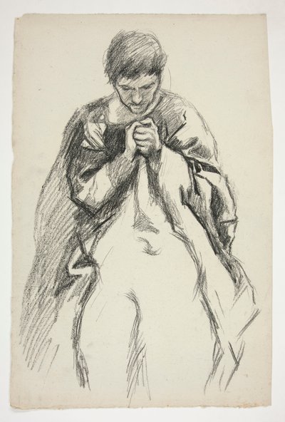 ローブ姿、祈り: ボストン公立図書館での聖杯の探求の壁画シリーズの研究 作： Edwin Austin Abbey