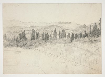 バルコニーから見たローマ（？）の風景（レクト）。 海景（裏） 作： Edwin Austin Abbey
