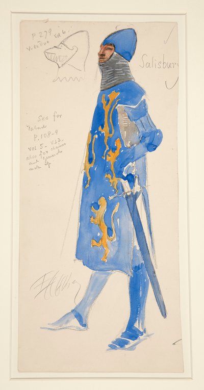 ソールズベリー (武装)、ヘンリー・アーヴィングの衣装スケッチ 作： Edwin Austin Abbey