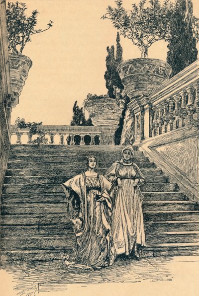 何もないことについての大騒動のシーン、c1890 作： Edwin Austin Abbey