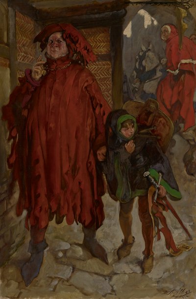 ジョン・ファルスタッフ卿と彼のページ、ヘンリー4世、パートII、アクトI、シーンII 作： Edwin Austin Abbey