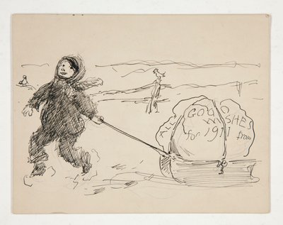 グリーティング カードのスケッチ: ALL GOOD WISHES FOR 1911 from 作： Edwin Austin Abbey