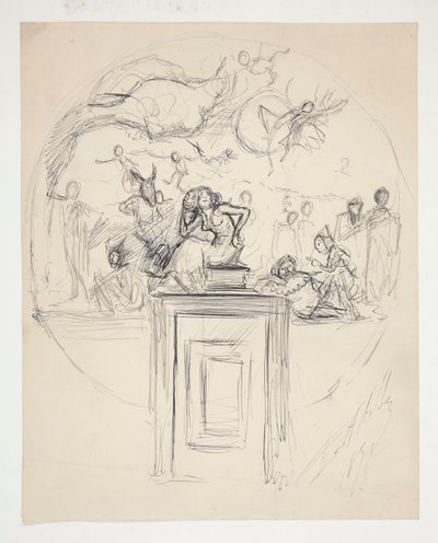 ドア枠上の壁画のスケッチ - 正体不明 作： Edwin Austin Abbey