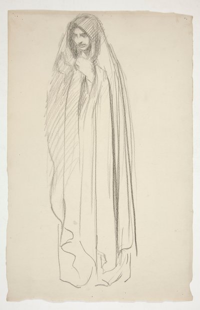 十字架上の三人のマリアのマントをまとった女性像のスケッチ 作： Edwin Austin Abbey