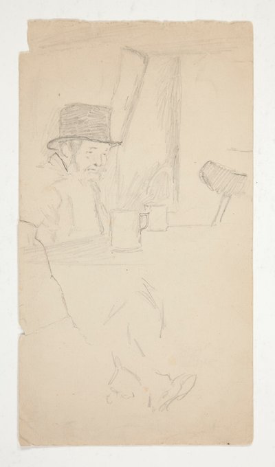 バーのテーブルに座っている不自由な男のスケッチ 作： Edwin Austin Abbey