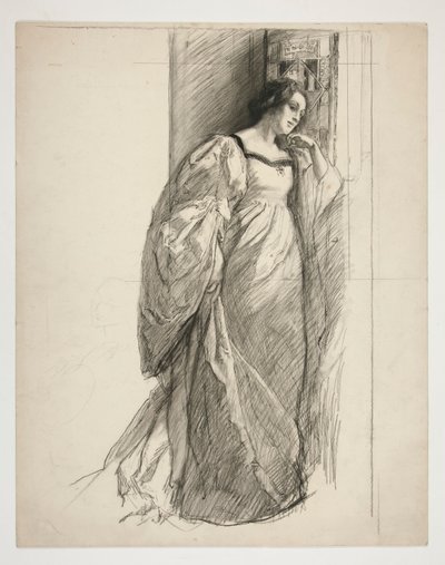 女性のスケッチ、イラスト 作： Edwin Austin Abbey