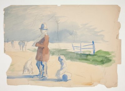 男、子供、犬のスケッチ - 正体不明のイラスト 作： Edwin Austin Abbey