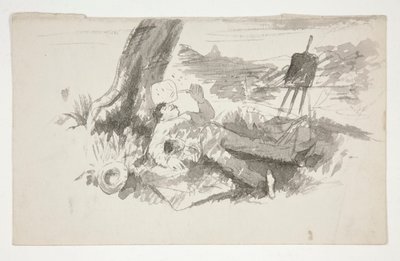 木の下で昼寝をしている外光画家のスケッチ - 正体不明のイラスト 作： Edwin Austin Abbey