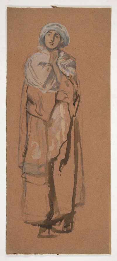 ターバンを巻いた人物のスケッチ - 正体不明のイラスト 作： Edwin Austin Abbey