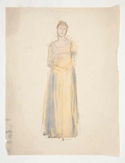 女性のスケッチ（黄色の服を着た） - 演劇の衣装研究？ 作： Edwin Austin Abbey