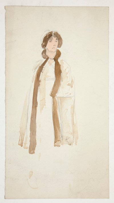 女性のスケッチ - 演劇の衣装研究? 作： Edwin Austin Abbey