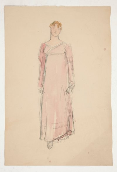 ピンクの女性のスケッチ - 演劇の衣装研究? 作： Edwin Austin Abbey