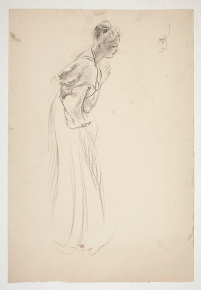 かがんで祈る女性のスケッチ 作： Edwin Austin Abbey