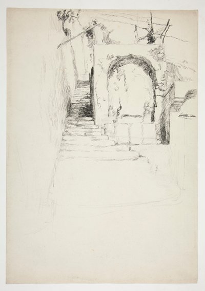 屋外階段のスケッチ (イタリアのパーゴラ、挿絵用) 作： Edwin Austin Abbey