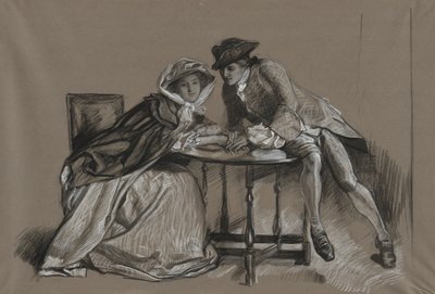 勉強。 テーブルを挟んで会話する紳士淑女 作： Edwin Austin Abbey