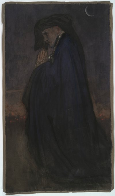 勉強。 青いマントの男、月明かり 作： Edwin Austin Abbey