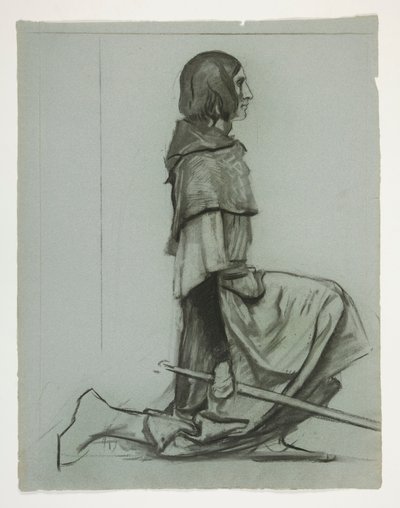 The Key to the Castle の習作、The Quest of the Holy Grail から (1901 年に完成したボストン公立図書館のための 15 枚の絵画のシリーズ) 作： Edwin Austin Abbey