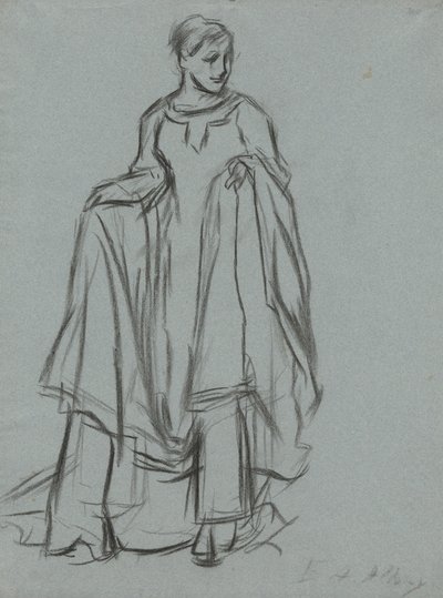 ドレープをまとった女性の習作、聖杯の探求の人物習作 (1901 年にボストン公立図書館に寄贈された 15 枚の絵画のシリーズ) 作： Edwin Austin Abbey