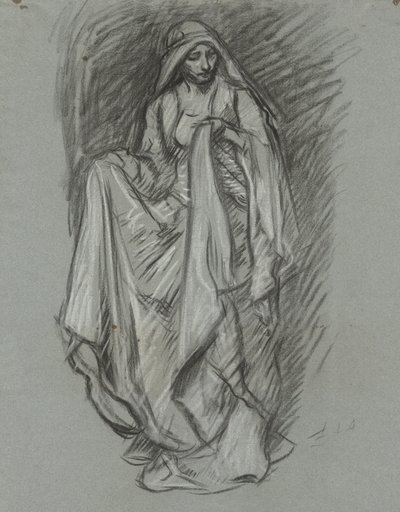 ドレープをまとった女性の習作、聖杯の探求の人物習作 (1901 年にボストン公立図書館に寄贈された 15 枚の絵画のシリーズ) 作： Edwin Austin Abbey