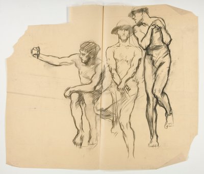バルカンのフォージの研究; 3 人の鉱山労働者 - 鉄鋼労働者 作： Edwin Austin Abbey