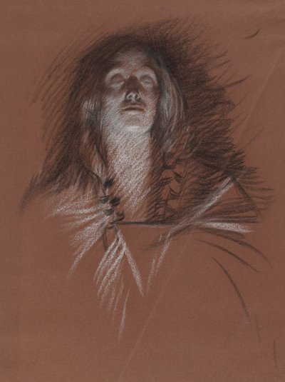 劇の場面、ハムレット、第 3 幕、第 2 場からのケルト族の女性の頭の習作 作： Edwin Austin Abbey