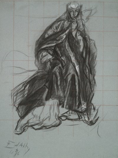 女王のための習作、劇の場面より、ハムレット、第 3 幕、第 2 場 作： Edwin Austin Abbey
