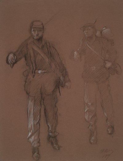2 人の南北戦争の兵士の図の研究、 作： Edwin Austin Abbey