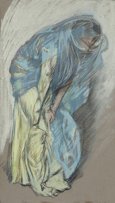 青いベールの黄色いドレスを着た女性のための研究 作： Edwin Austin Abbey