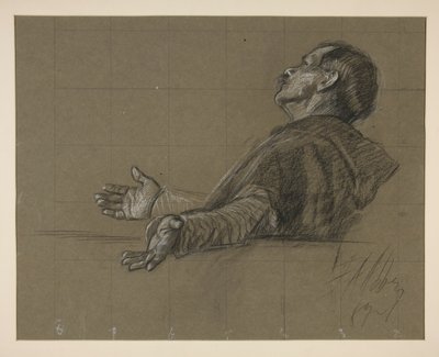 ボストン公立図書館の聖杯の探求の壁画シリーズのためのローブを着た人物の習作 作： Edwin Austin Abbey